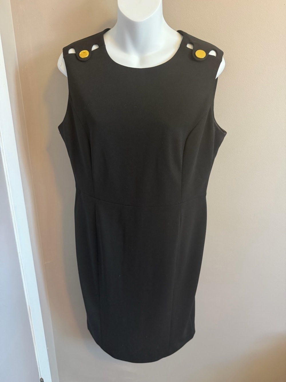 Calvin Klein Black Gold Button Sheath Dress 12P